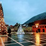 a Christmas tree in the center of Brasov